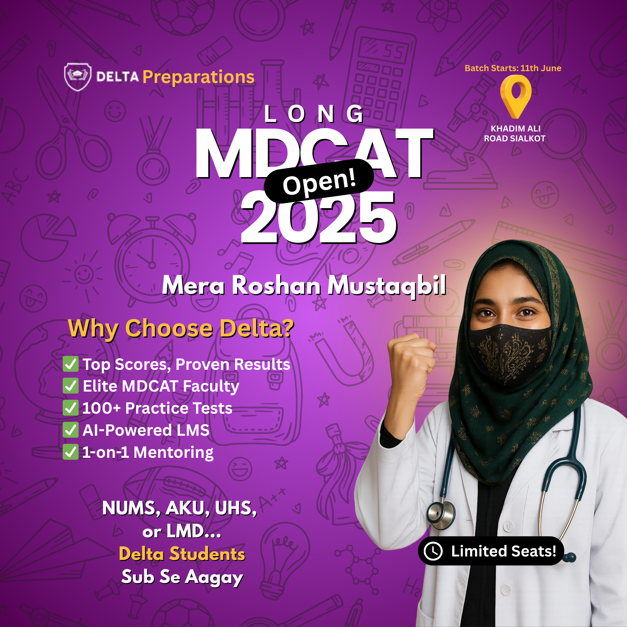 Delta Preparations MDCAT student - Medical student with stethoscope showing determination
